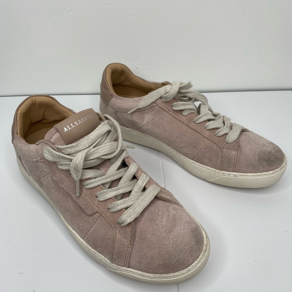Allsaints Distressed Pink Look Pink Sheer Suede Sneakers Like New